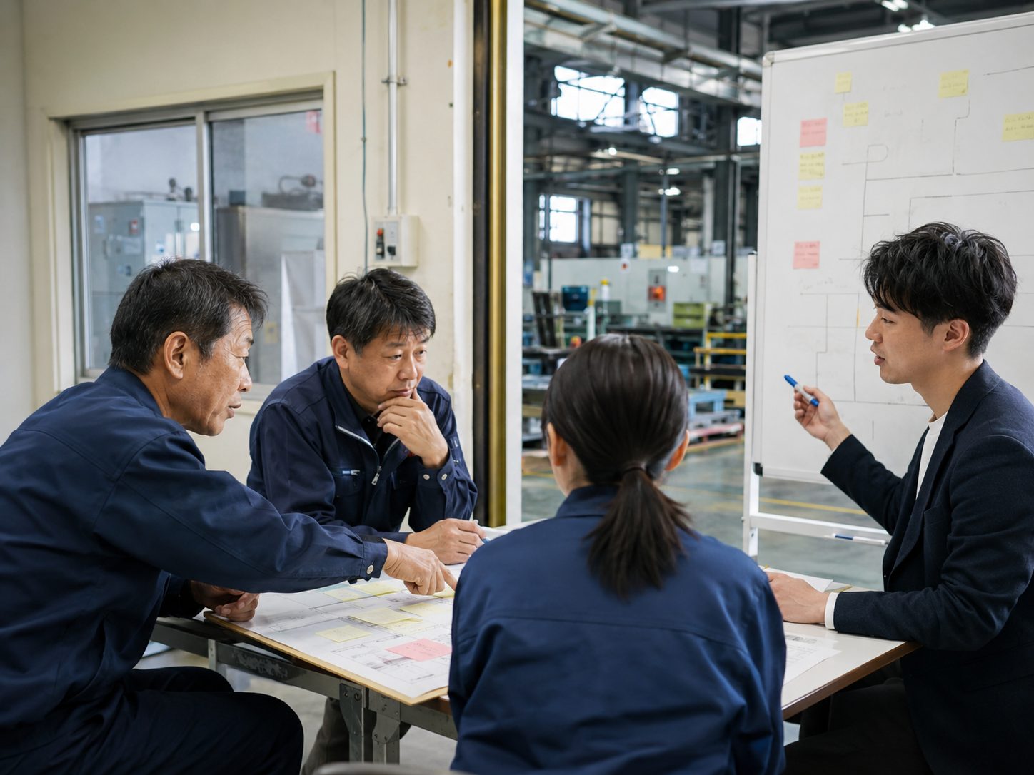 工場で業務課題を洗い出す、教育・分析フェーズの打ち合わせ